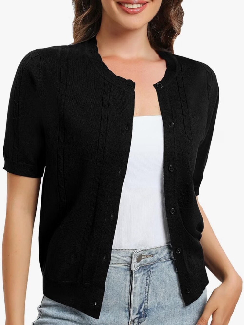 Spense Knits Classic Women's Black Button-Front Cover UpTop